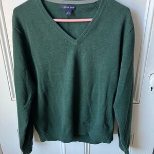 Lands End men’s green 100% cotton v-neck sweater